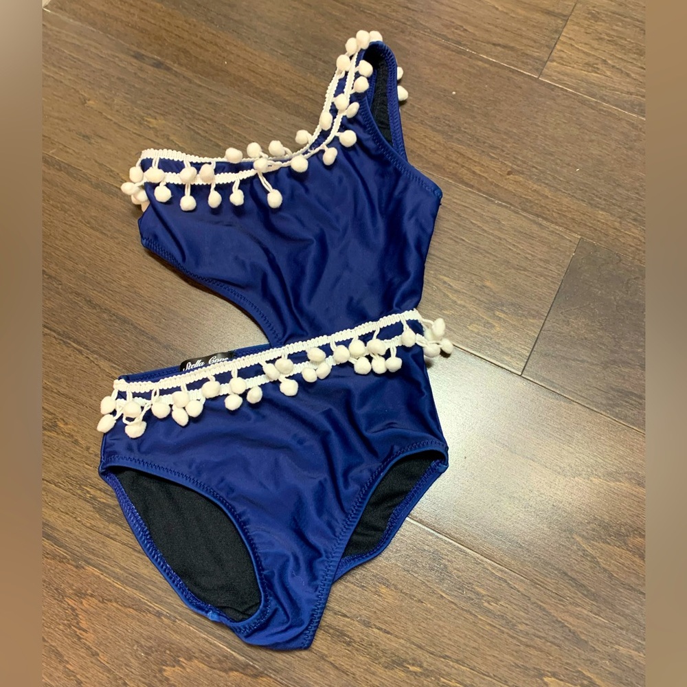 Stella Cove Swimsuit Navy Side Cut with Pom Poms